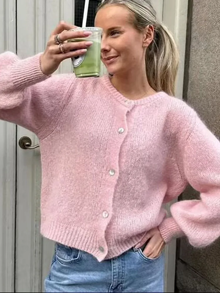 

HH женский осенний однотонный вязаный кардиган женский модный однобортный свободный повседневный универсальный свитер с длинными рукавами и круглым вырезом топы