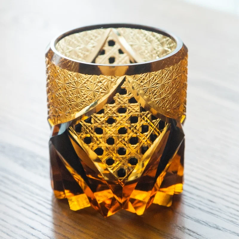 

7.5 oz Japanese Style Kiriko Colored Old Fashioned Glass Tumbler Amber Black Crystals Glass Whiskey Cup High-end With Gift Box