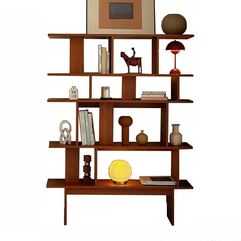 Simple medieval multi-layer reading bookshelf floor-to-ceiling display wall storage rack living room study storage