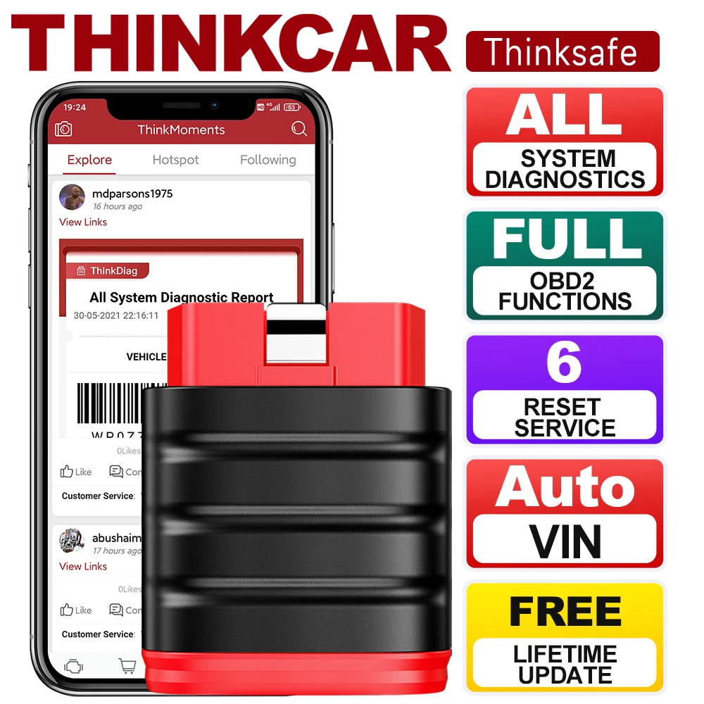 

Thinkcar Thinksafe OBD2 Bluetooth сканер считыватель кодов автоматический диагностический инструмент автомобильный активный тест для всех систем с функцией сброса