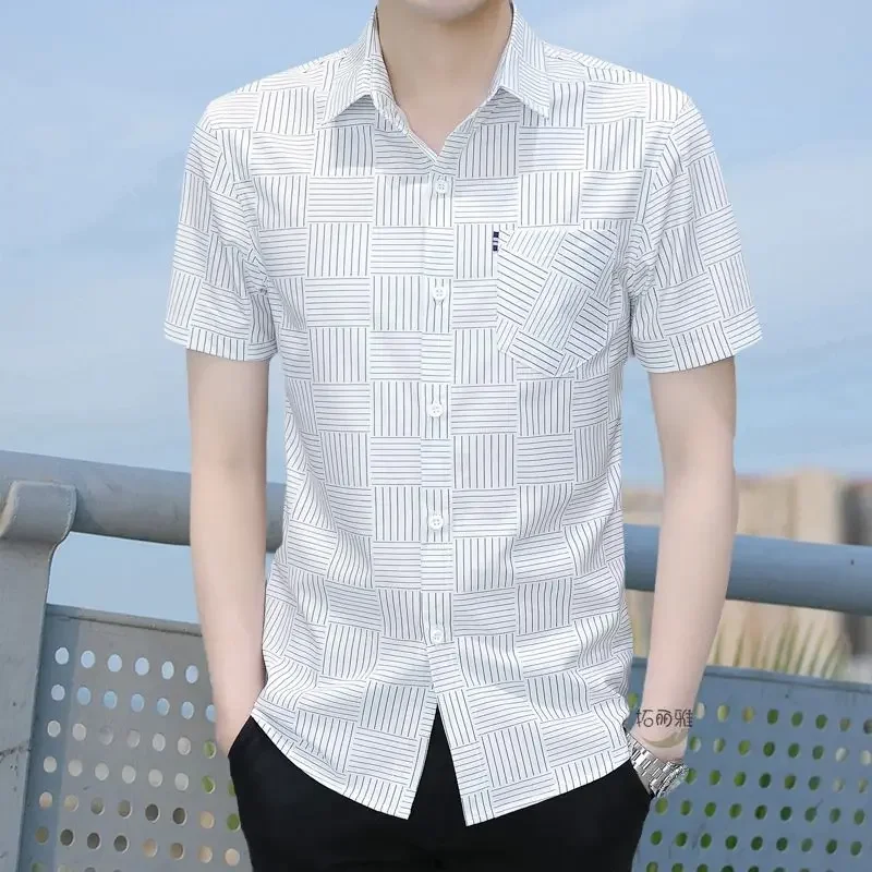 

Short-sleeved Shirt Plaid Pocket Shirt Versatile and Handsome Same Style Ins Versatile Printed Japanese Ink Shirt WT16