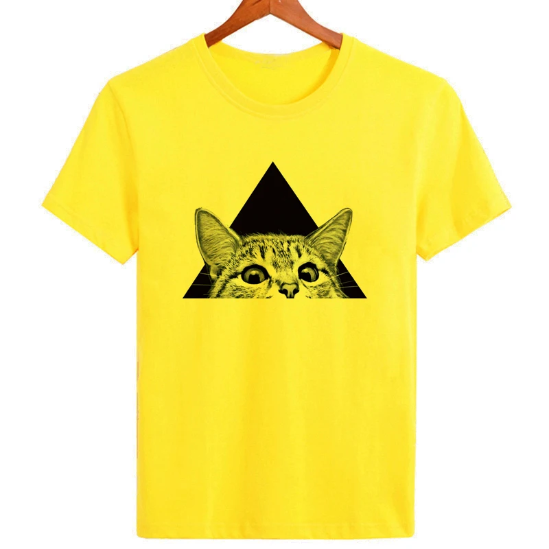 Cute Triangle Cat T-shirt Original Brand Summer Short Sleeve Clothing Men Casual Tshirt Cool Top Tees B019