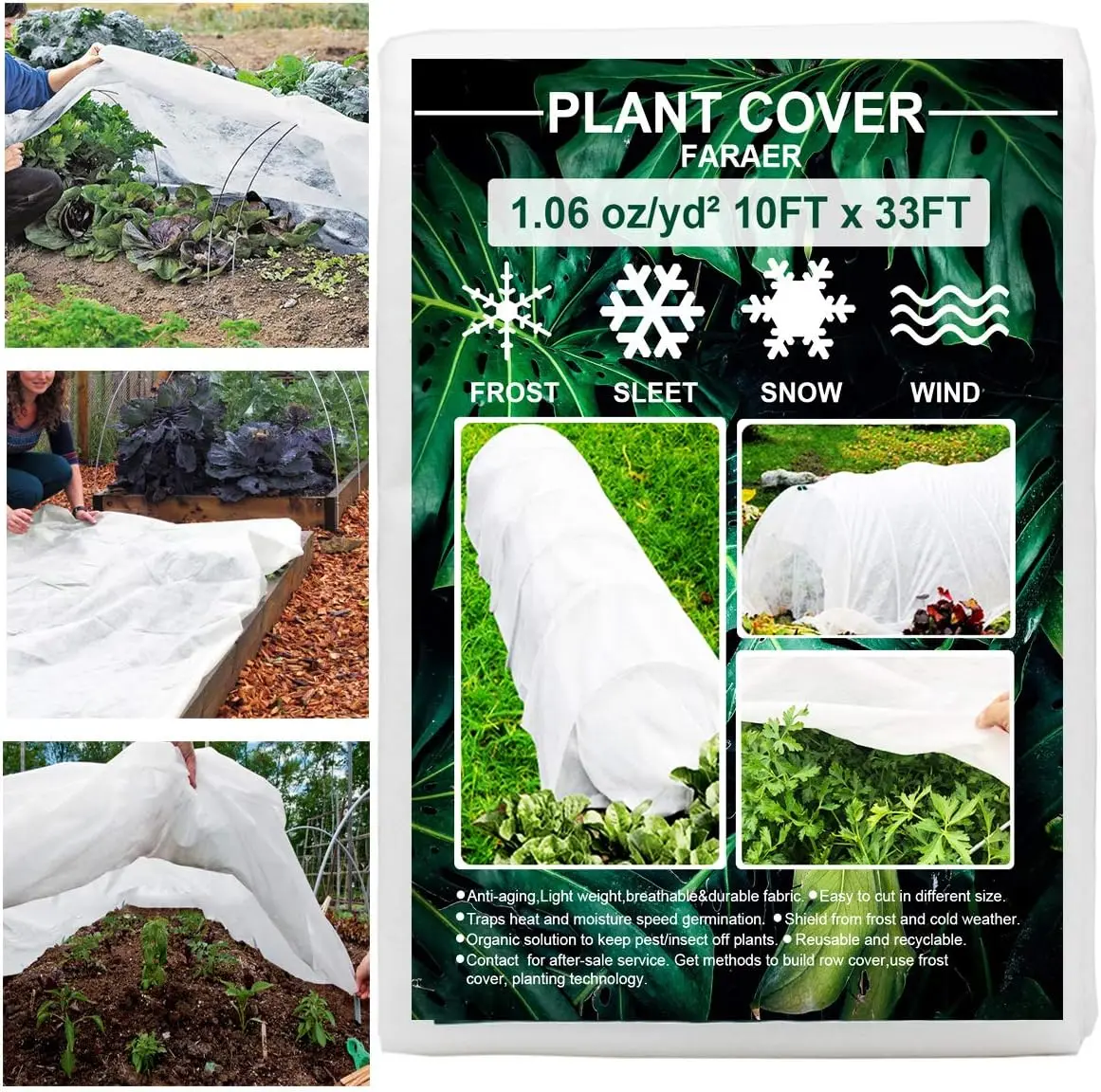 

10ft x 33ft Reusable Plant Cover for Frost Protection, Winter Garden Blanket
