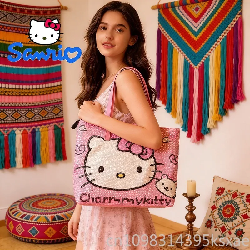 

Сумка-кроссбоди Hello Kitty: роскошная сумка-тоут, вместительная холщовая сумка через плечо с мультяшным принтом для студентов, для повседневного использования и школы