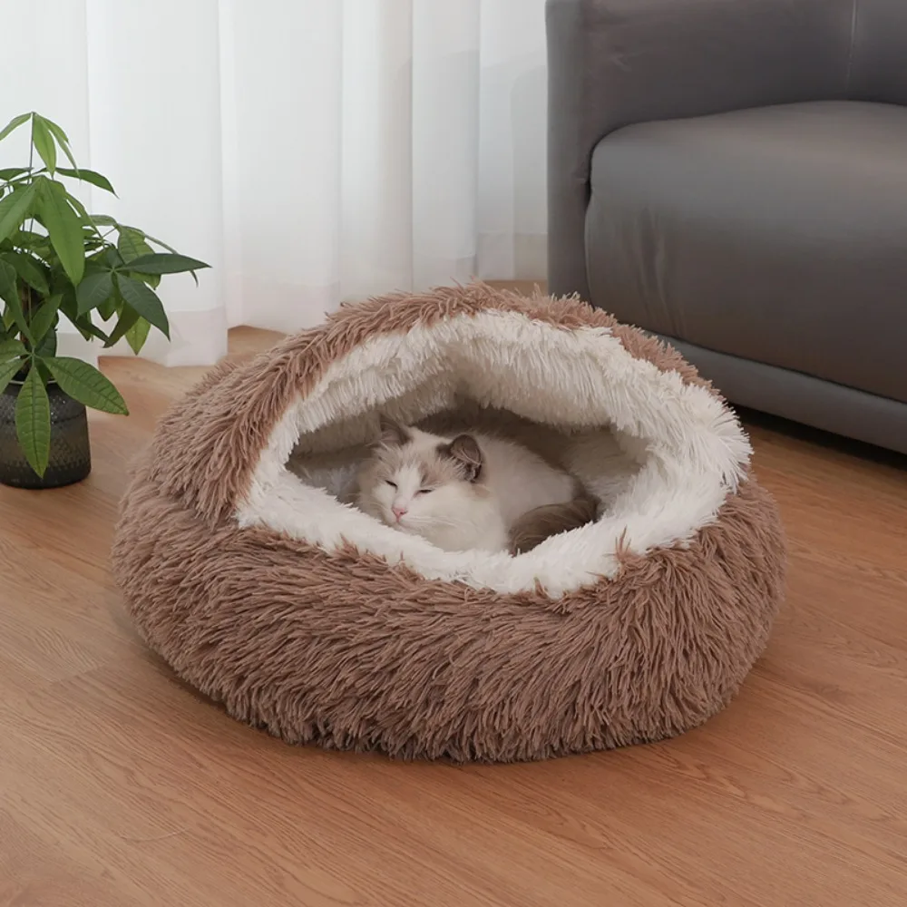 Pet Mattress Warm Soft Plush Pet Bed Round Fluffy Soft Cat Bed Pet Cat Dog 2 in 1 Sleeping Nest Cave for Small Cats Dog Bed