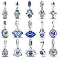 925 Sterling Silver Mysterious Blue Butterfly Devil's Eye Fatima's Hand Pendants Charms Beads Fit Qikaola Bracelets DIY Jewelry