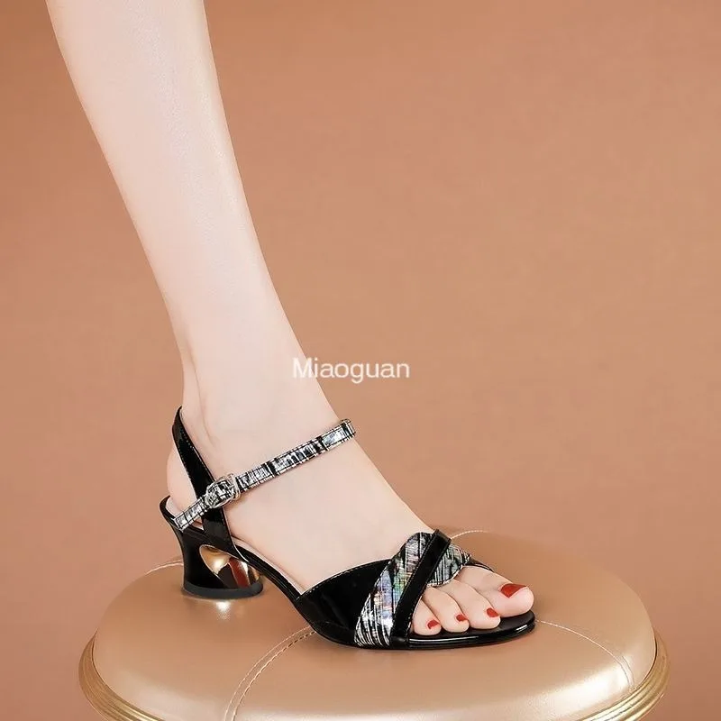 Elegant Woman Shoes with Low Heels for Women Sandles Summer Shoe Woman 2024 Fish Mouth Fashion Sandals Large Size 35-40 New 2024