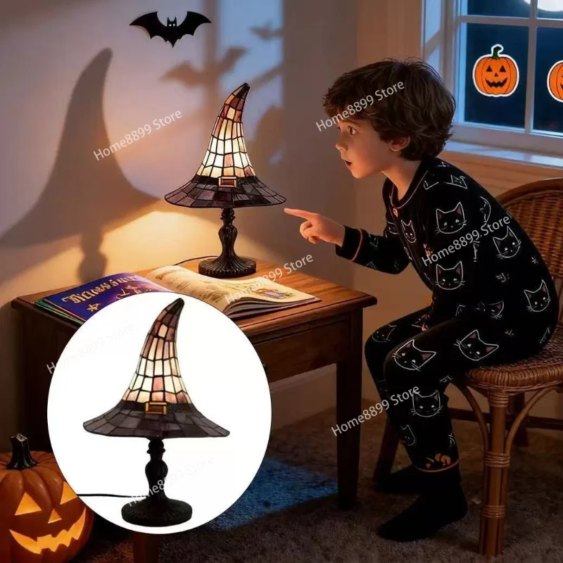 LED Witch Hat Lamps Statue Creative Home Gothic Night Light Gift Witch Hat Light Ornament Home Halloween Decoration FigureS