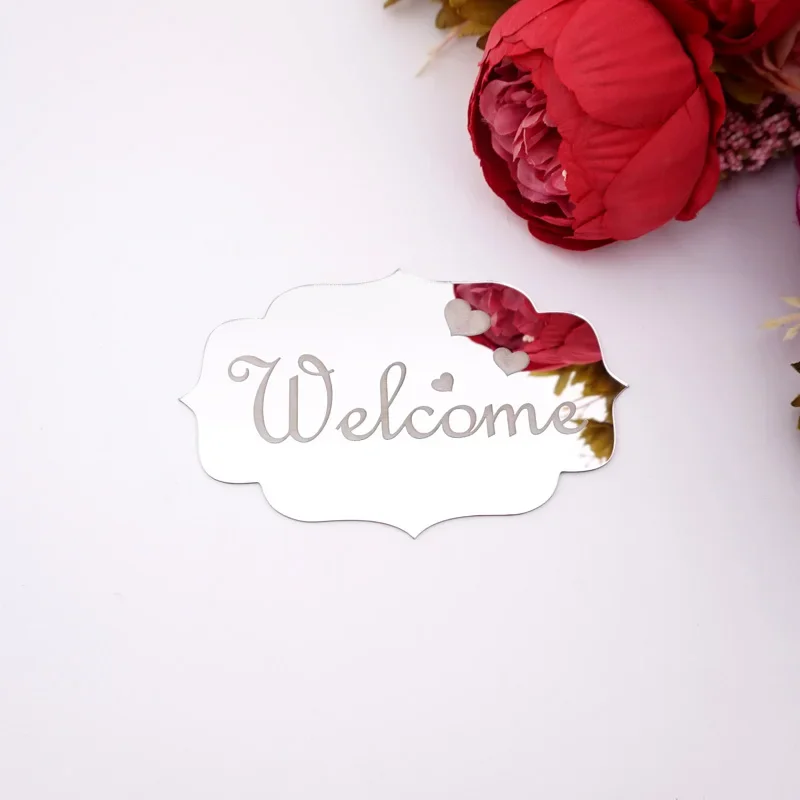 New House Welcome Signs Entrance Logo 3D Acrylic Mirror Silver Gold Door Plate Wall Stickers Party Favors Home Decor