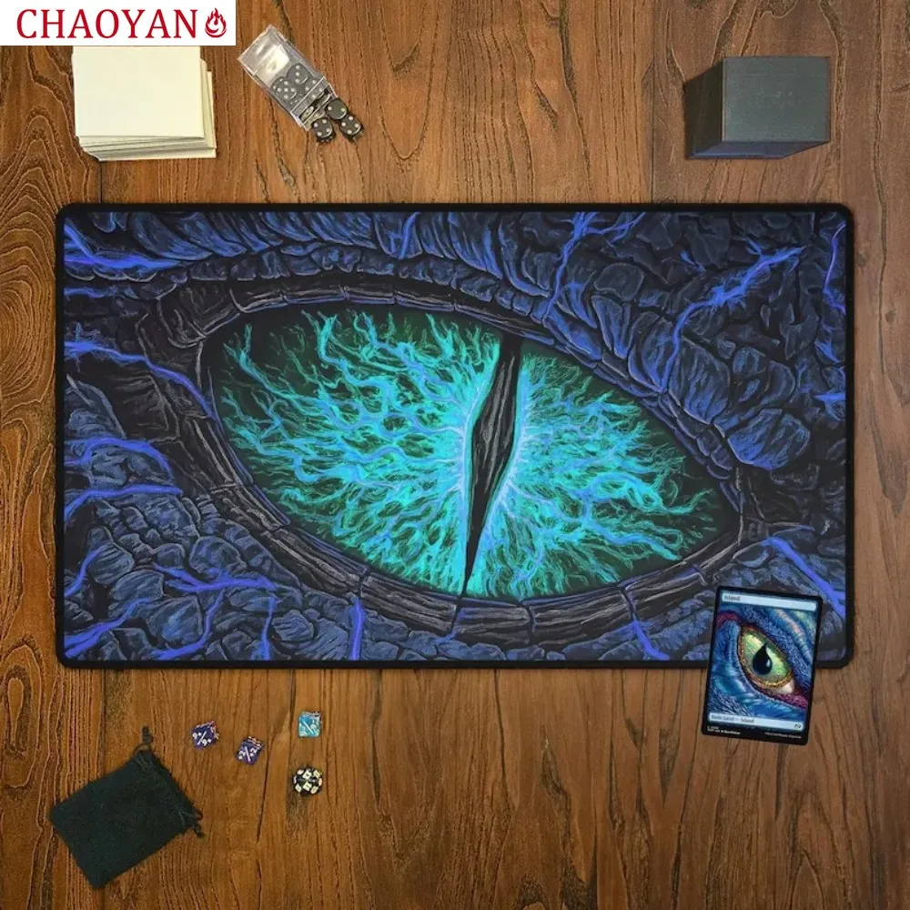 Desain Mata Naga Terbang TCG MTG Playmat Kartu Perdagangan Tikar Permainan Anti Selip dan Tepi Kunci Dapat Dicuci Cocok untuk Pesta Ajaib