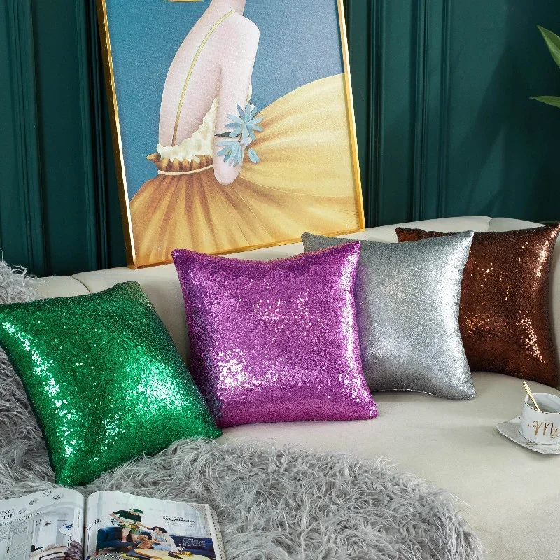 Shiny Sequin Pillowcase Zipper Pillowcases Rose Gold Throw Pillow Case Cushion Cover for Wedding Party Home Decor 30x50 40x40