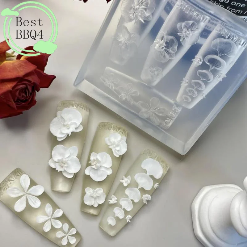 (BBQ4)3D Transparent Silicone Nail Mold DIY Nail Art Decorations Phalaenopsis Flower Manicure Templates For Nails Jewelry Craft