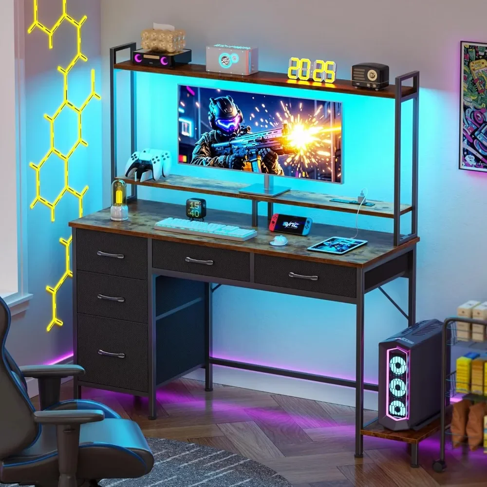 Vendez bien "bureau de jeu ergonomique avec rangement et éclairage pour le bureau à domicile"