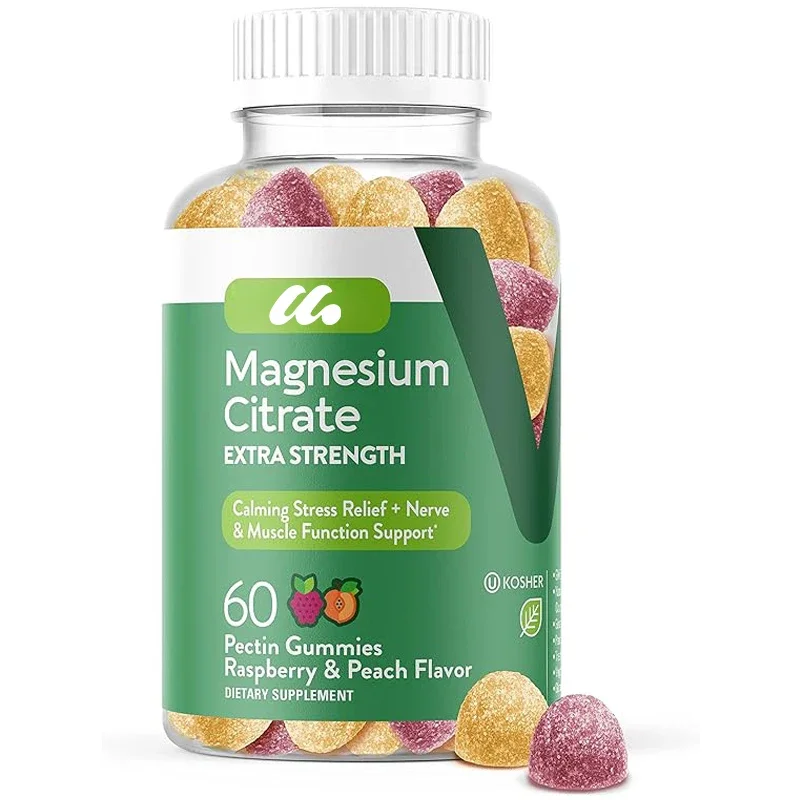 

Magnesium citrate gummies for adults and teenagers - vegetarian, gelatin free - raspberry and peach flavored gummies