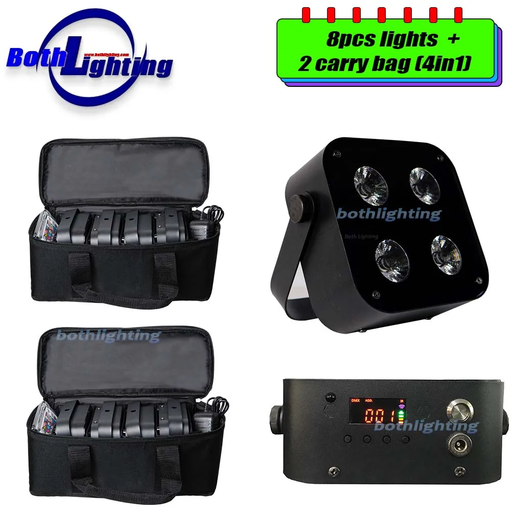 8pcs with 2bags 4x12w DMX512 LEDs Uplighting Mini Spot Lights Wireless Dmx Battery Par Light with IR remote