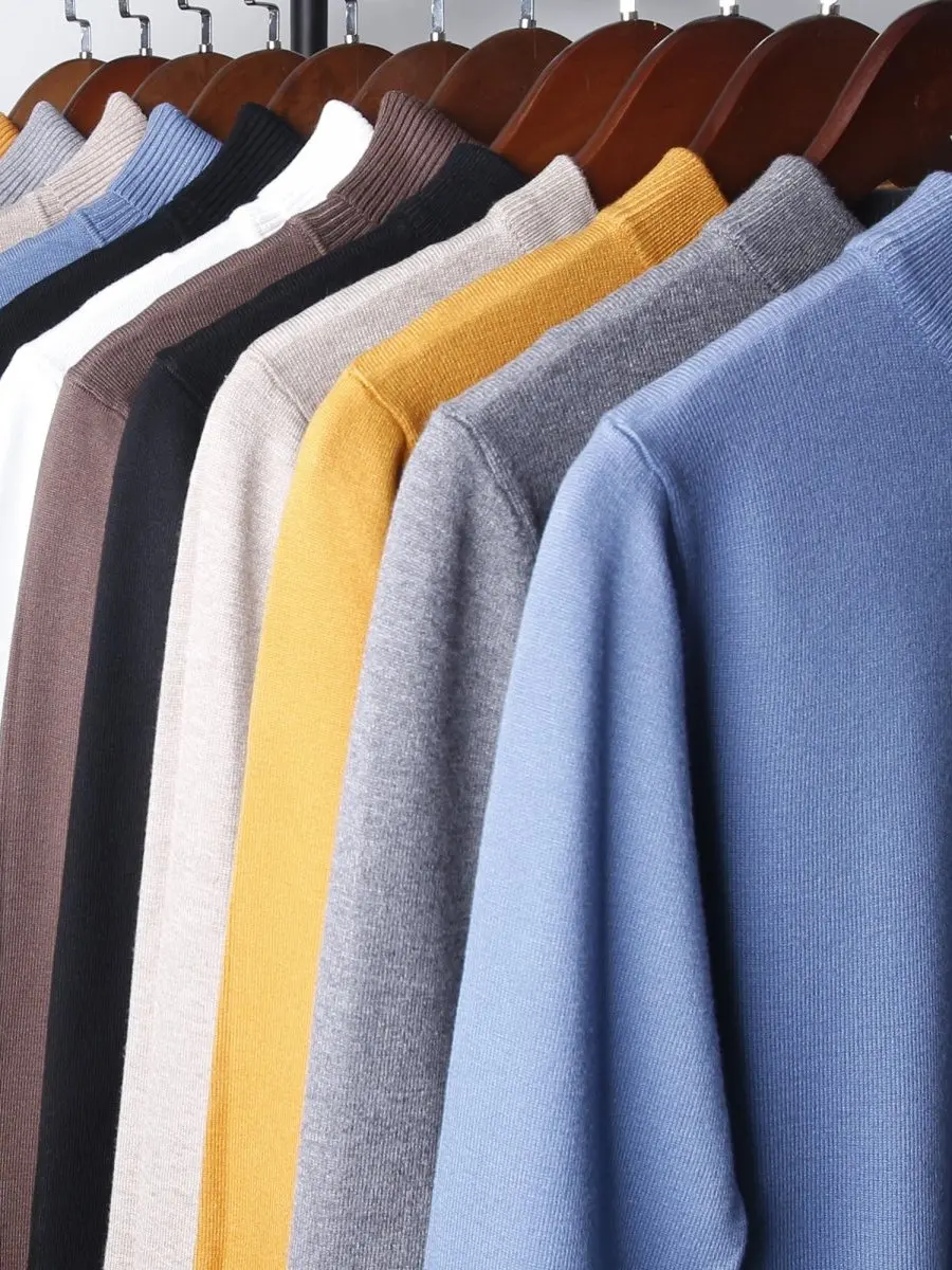 

Men's Slim Fit High Collar Knitwear Wool Sweater Faion Urban Sle Winter Crew Ne Pullover Elastici Long Sve Top