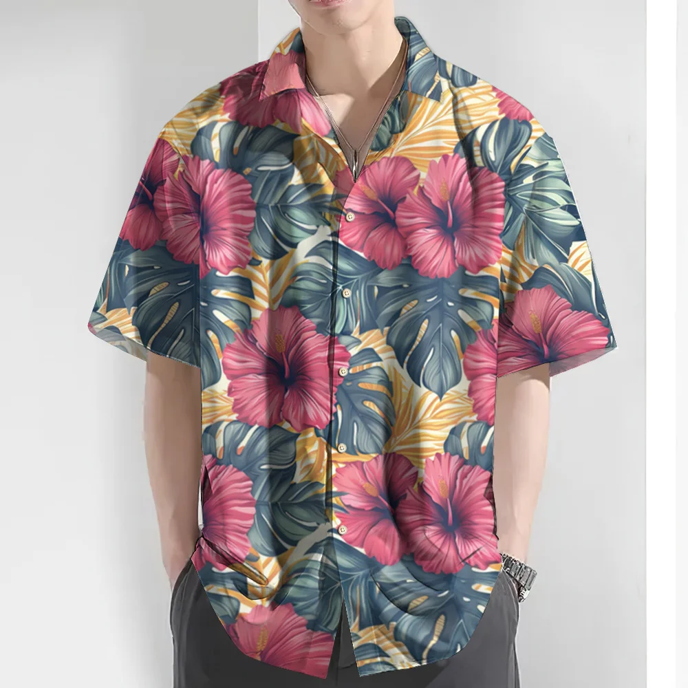 Camisa havaiana com flores de praia 3D masculina, casual roupas grandes, nova moda, verão