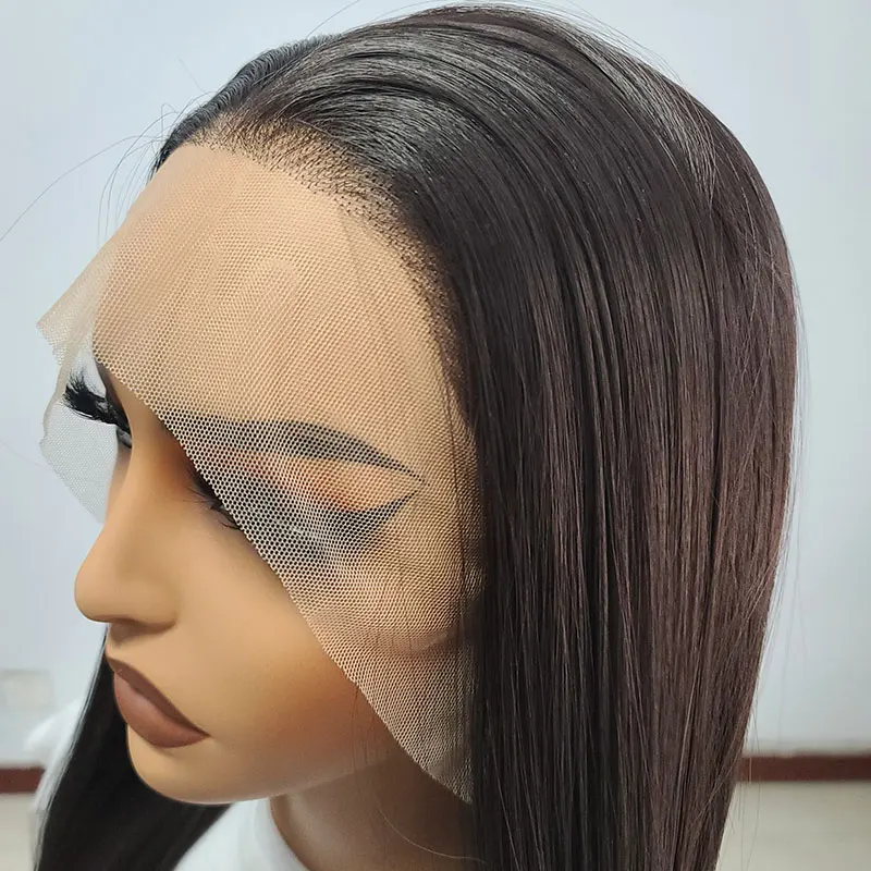 Bombshell Dark Brown Straight Synthetic 13X4 Lace Front Wig Glueless Top Quality Heat Resistant Fiber Natural Hairline For Women