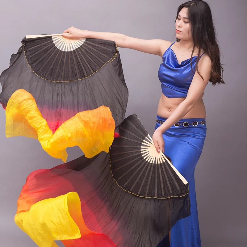 For Women 150cm 180cm Handdyed Gradient Color Real Silk Fan For Dancer Practice and Stage Performance Silk Fan