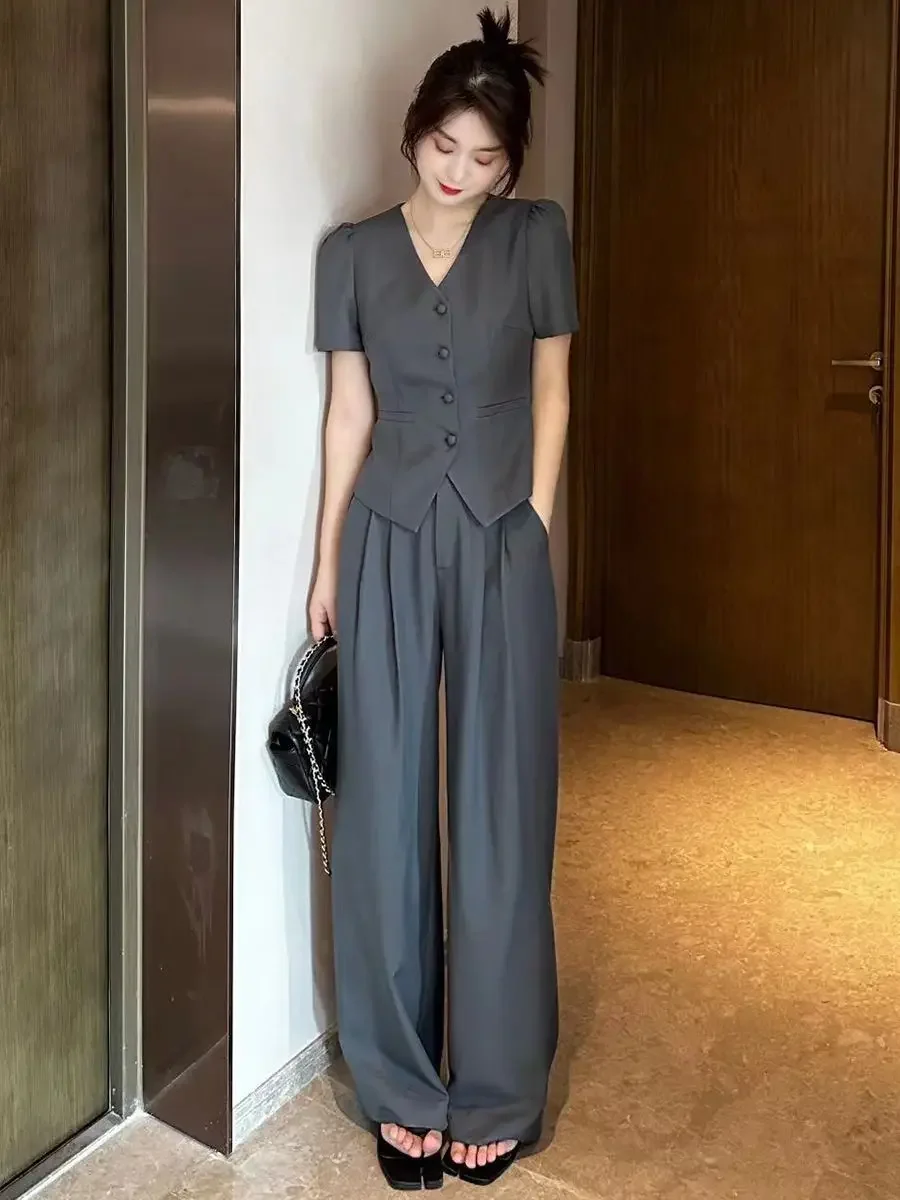 Ladies Trouser Summer 2024 Suits Grey Women\'s Blazer and Pants Two Piece Set Fashion Clothing Classy Clothes Outfit Luxury Cheap