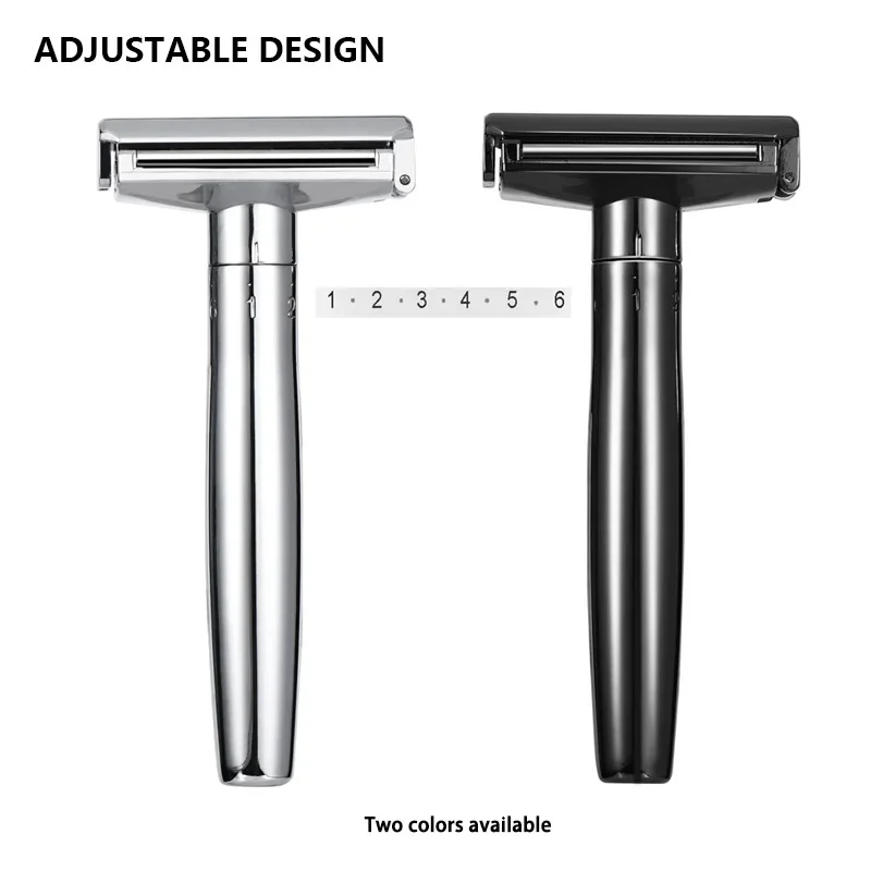 

Adjustable Safety Razor Double Edge Mens Shaving Mild to Aggressive 6 Levels Shaver With Auxiliary Rolling Axis