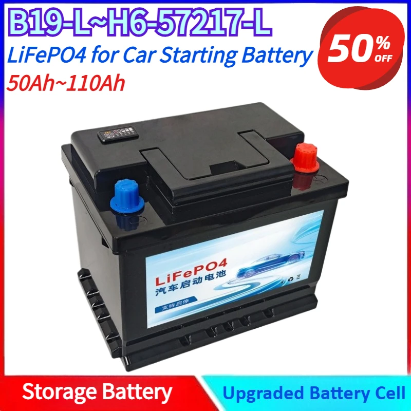 

New B19-L~H9-LN6-110-L/12.8V 50Ah~110Ah Automotive LiFePO4 Starting Power Supply High-Capacity AGM Start-Stop Battery with BMS