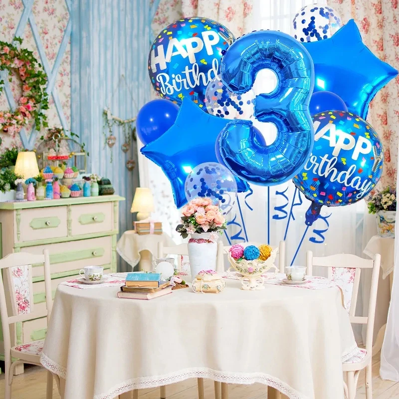 Boys Birthday Balloons Set 32inch Blue Number Stars Foil Ballon Boys Happy Prince Navy Ocean 1st 2nd 3rd 4th Birthday Balloon