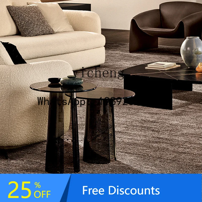 AA  light luxury creative brown transparent glass mobile sofa bed corner home accessories table