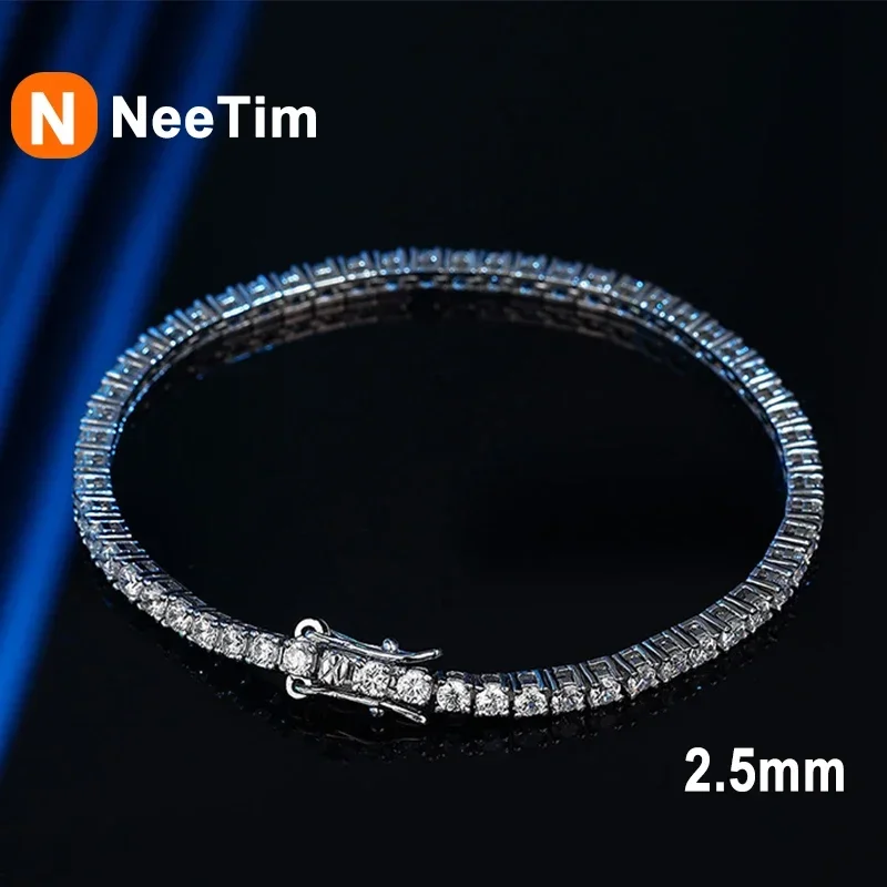 neetim moissanite pulseira de tenis para mulheres pulseiras banhadas a ouro branco original s925 sterling silver gra d vvs1 25 mm 01