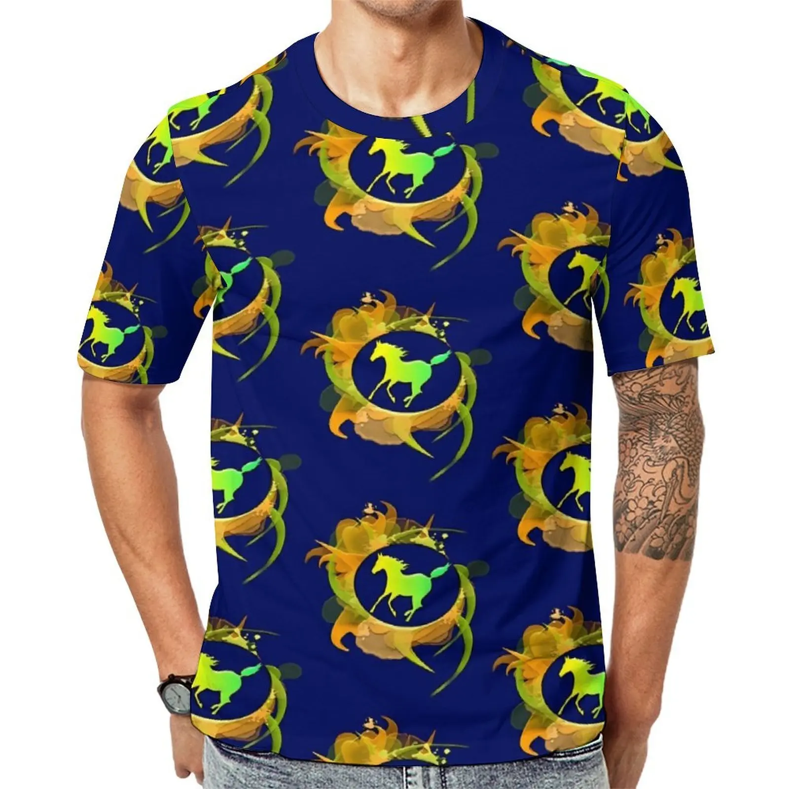 Faster Horse T Shirt For Men Abstract Art Design O Neck T-Shirts Original Vintage Tops Short-Sleeve Classic Oversize Tee Shirt