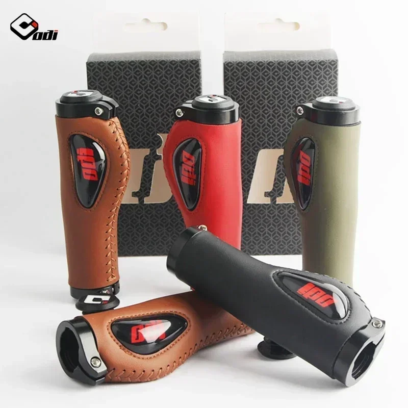 

ODI bicycle grip leather silicone anti slip shock-absorbing grip ultra light aluminum alloy lock ring MTB folding bicycle grip