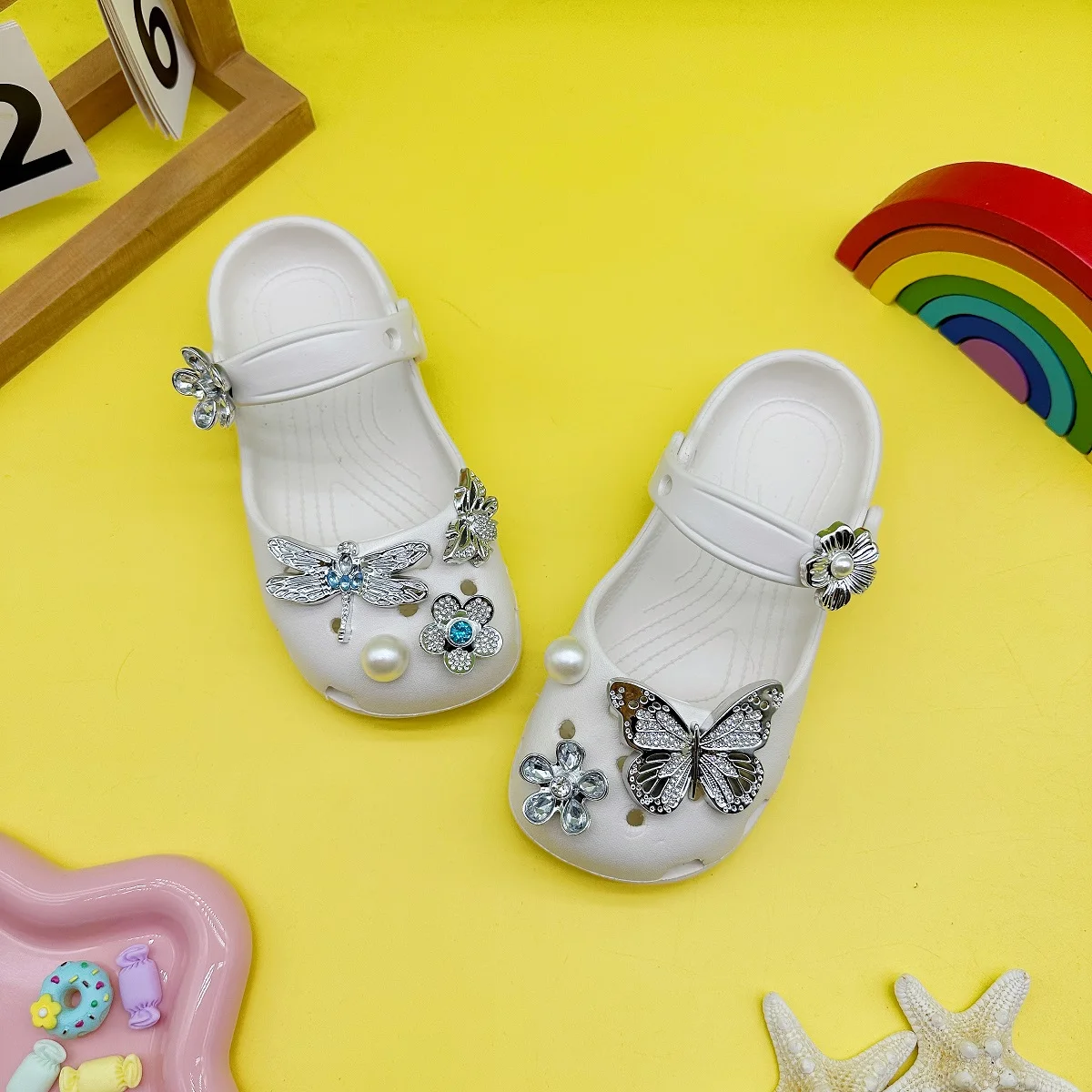 

Summer Cartoon Dragonfly Butterfly Ballet Shoes Mary Jane Girls' Closed-Toe Sandals Beach Shoes Clogs