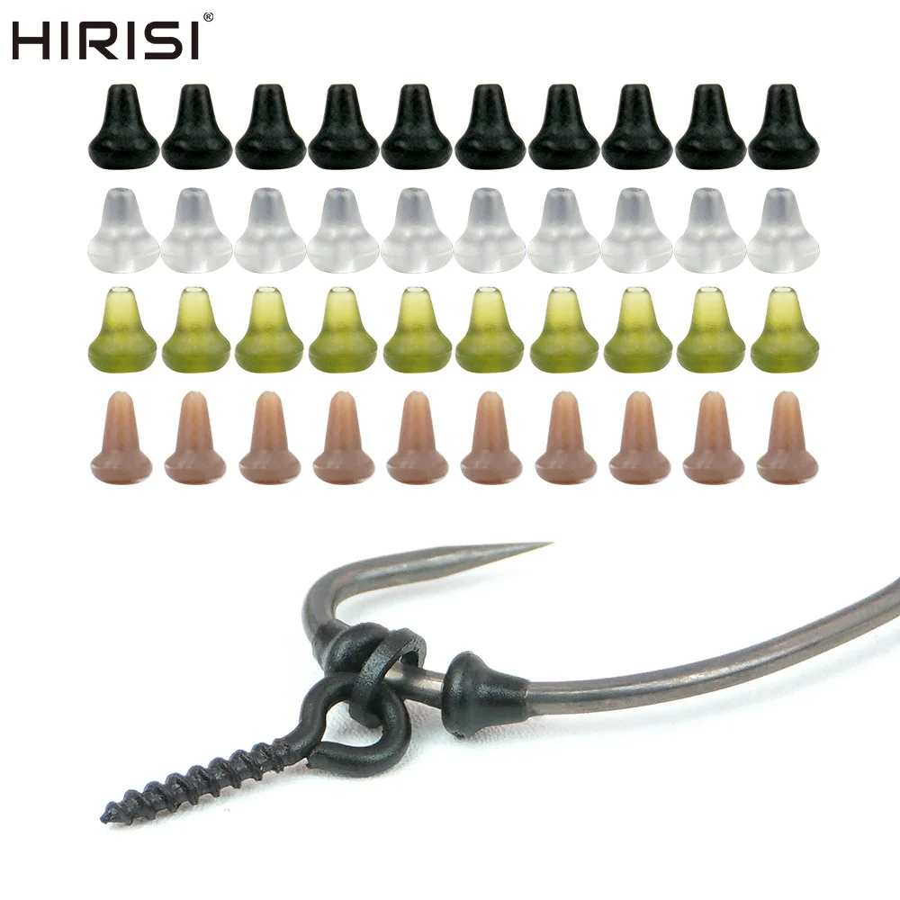 Hirisi Juego de 50 tapones para anzuelos de pesca, aparejos terminales de goma suave para aparejos de pesca de carpa, accesorios de aparejos terminales de 4 colores