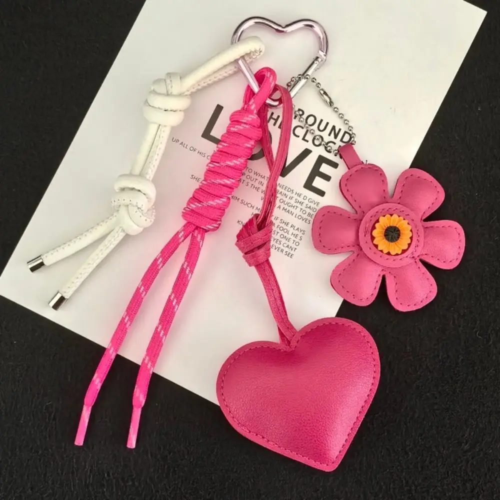 Gift Handmade Sunflower Heart Keychain Woven Lanyards Fresh Summer Style Bag Charm Key Ring Leather Bag Pendant Women Bags