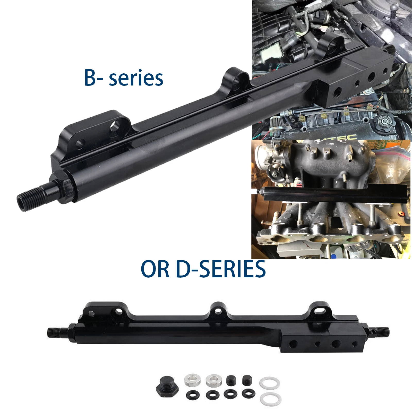 Riel de Combustible de Alto Rendimiento para Honda CIVIC Acura INTEGRA B16 B18 LS GSR Integra Motores Serie B, Aluminio de Grado de Rendimiento, Negro