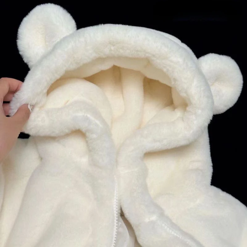 Cappotto addensato coreano abbigliamento invernale da donna nuova versione giacca con orecchie d'orso carino cappotto di pelliccia con cappuccio in peluche imitazione sintetica allentata C51