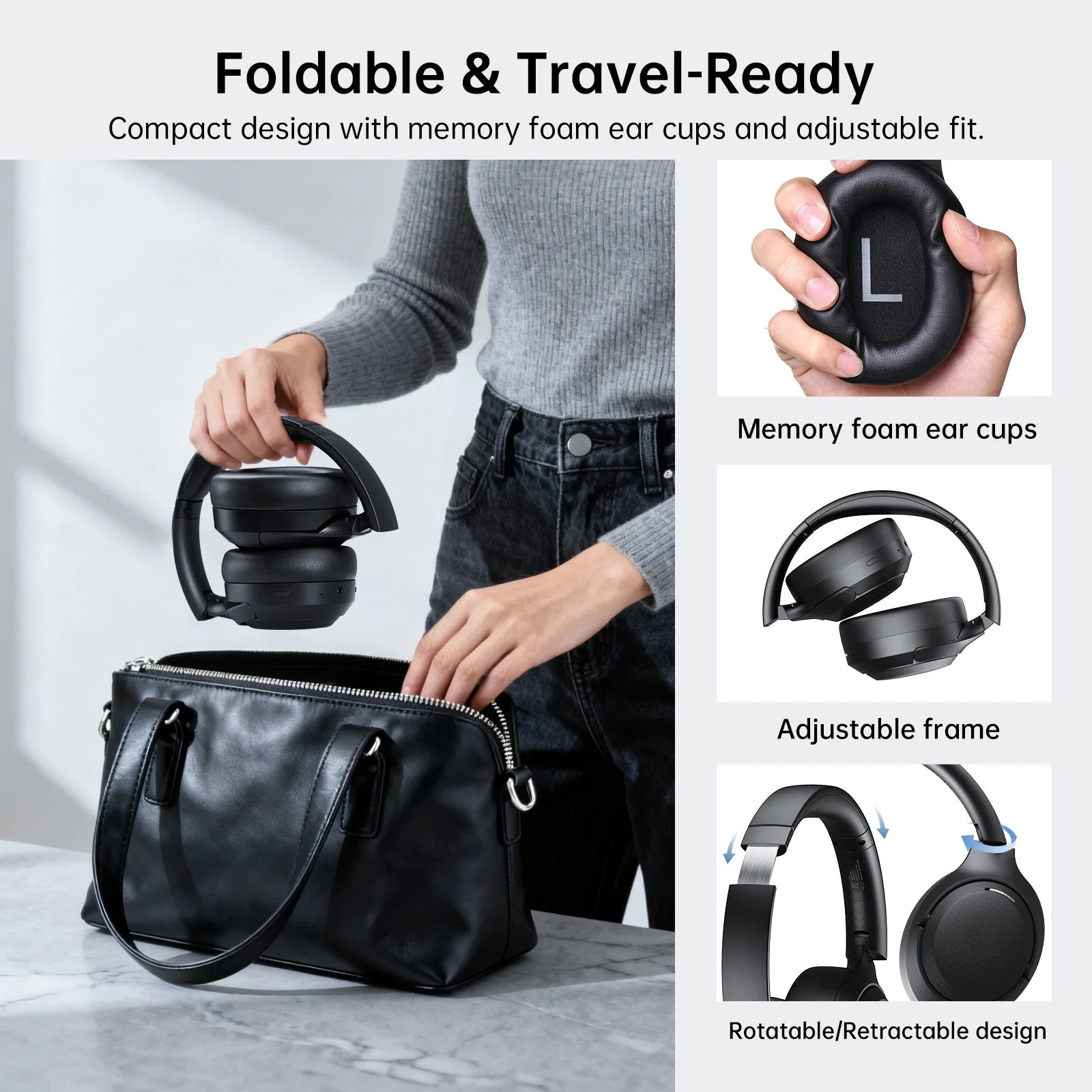 Oneodio EKSA P300 ANC Kabellose Kopfhörer Bluetooth 5.4 Aktive Geräuschunterdrückung über dem Ohr Hochauflösendes HiFi-Headset mit AI ENC-Mikrofon 100H – Detail 13