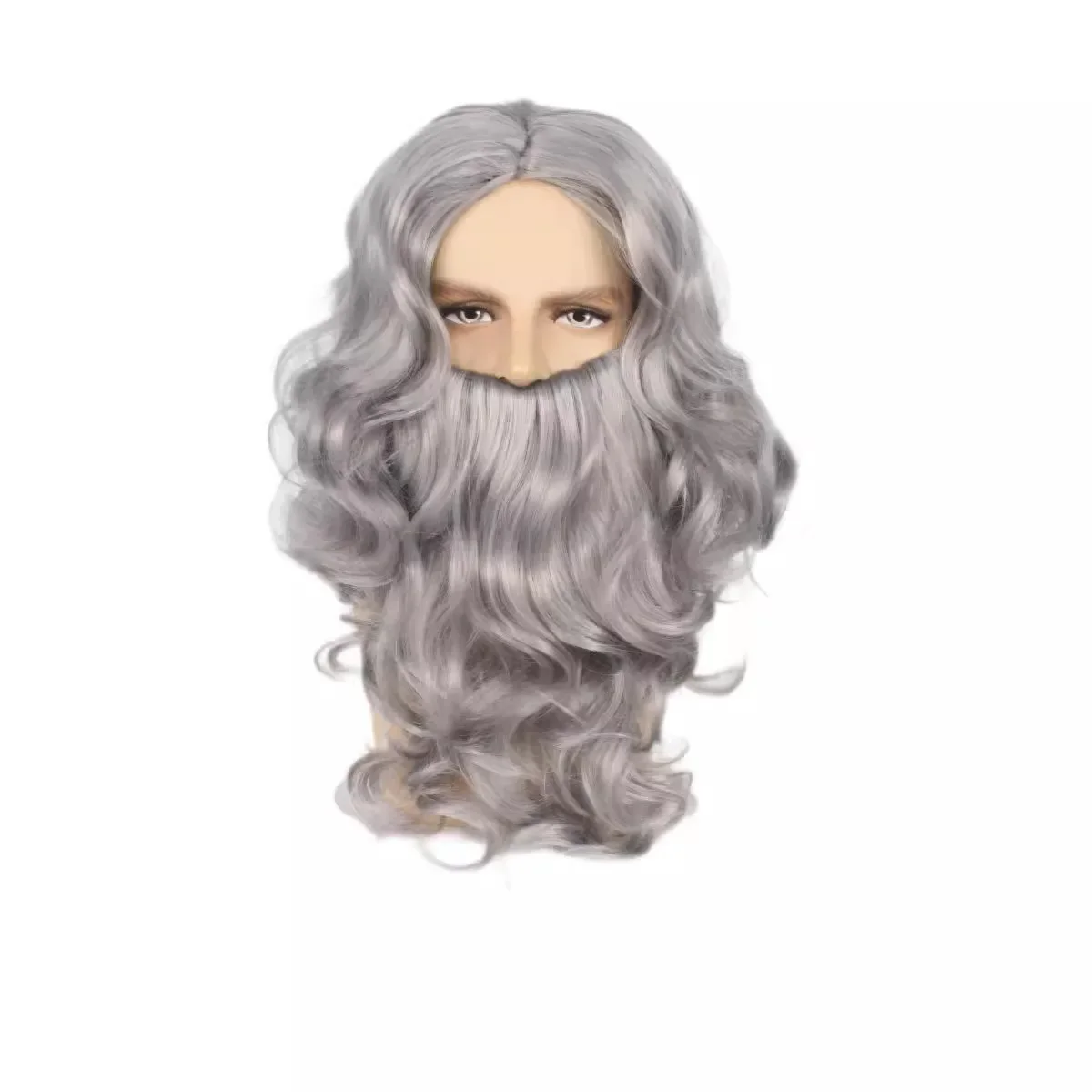 

Adult Long Curly Hair Beard Wig Halloween Cosplay Santa Claus Headgear Blue Gray Split Wig Party Performance Costume Props