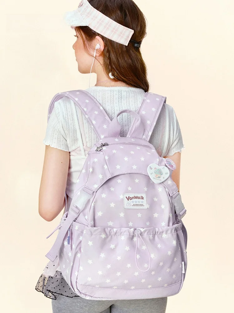 VANWALK Korean Style Star Striped Large Capacity Casual Backpack for Women Commuting Traveling Shoulder Bag with Multiple Com...