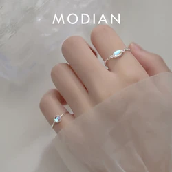 Modian 100% 925 Sterling Silver Rainbow Oval Crystal Chain Adjustable Finger Ring For Women Wedding Charm Luxury Fine Jewelry