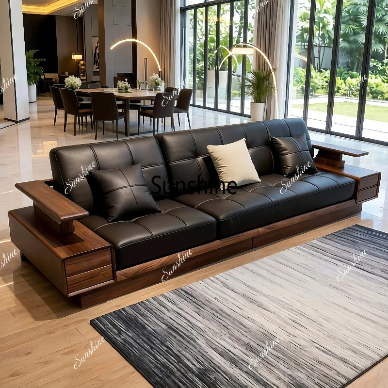 

New Chinese style, classic, solid wood, living room, straight row sofa furniture customization