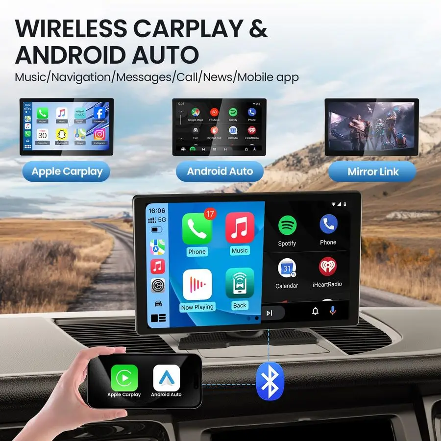 شاشة Carplay للسيارة، ستيريو سيارة محمول مع Apple Carplay amp Android Auto، أجهزة استقبال صوت السيارة مع وصلة مرآة، شاشة fo