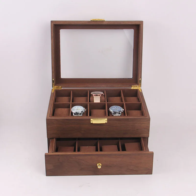 Vintage Watch Box Case Wooden Box 20 Luxury Double Layer Brown Watch Box Organizer for Men Storage Display Cabinet Box Gift