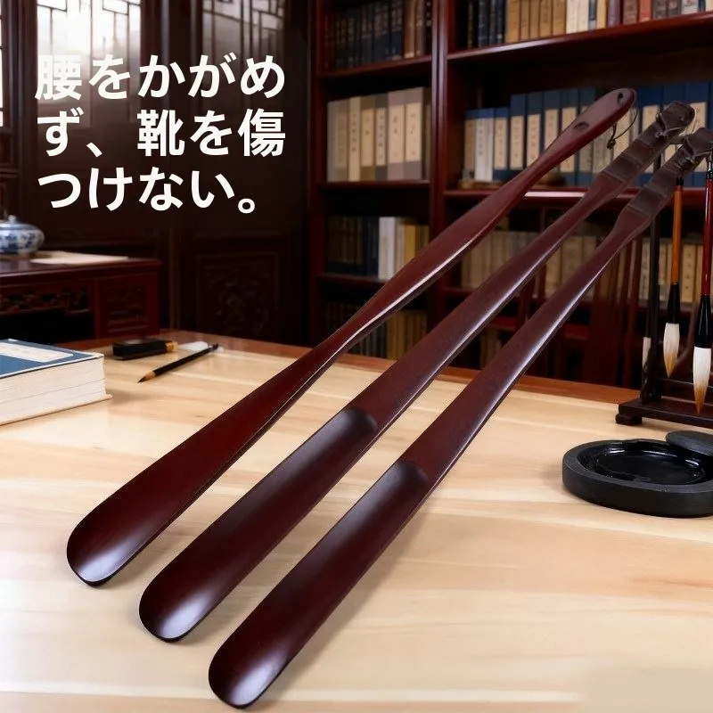 ロングハンドル靴べら-高齢者向け-木製-本物の木製-高級靴履き補助具-家庭用-妊婦用-スリッポン靴べら