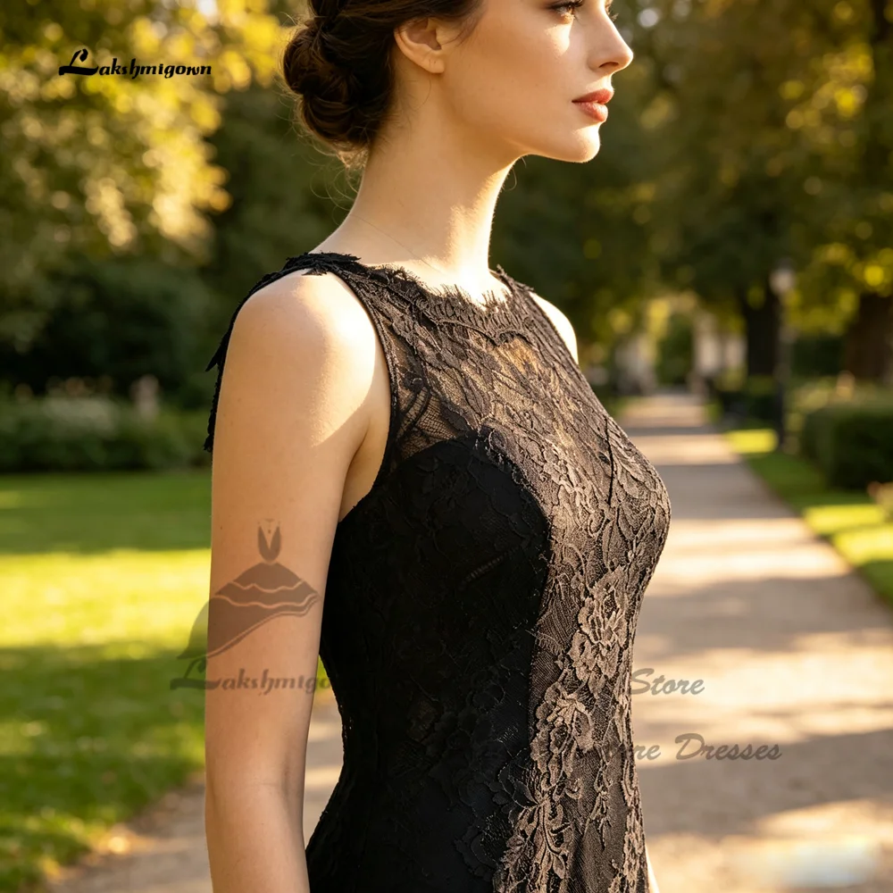 Lakshmigown Schwarzes Gothic-Brautkleid 2027 Feder Vintage Spitze Meerjungfrau Hochzeitskleid Rückenfrei Maßanfertigung – Detail 6