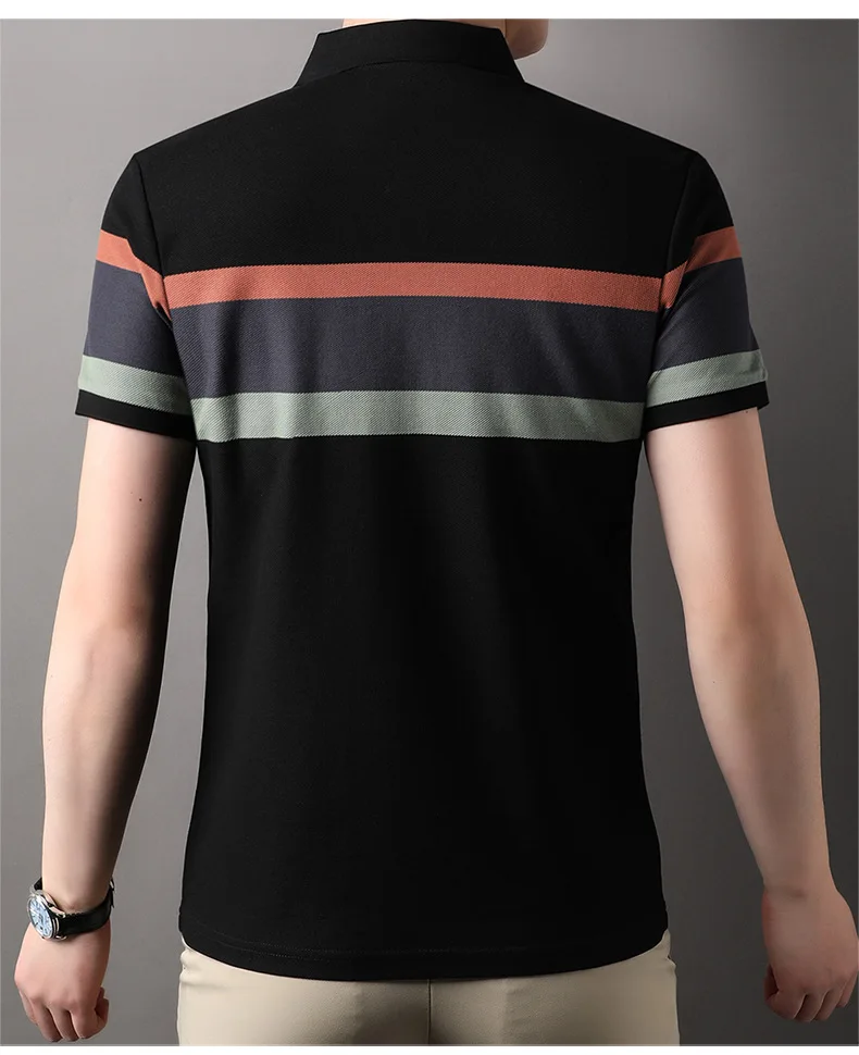 Brand Mens Polo Shirts Summer Business New Mens Short Sleeve Tshirt Striped Contrast Color T-shirts Fashion Causal Office Top