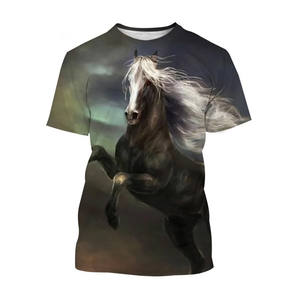 Summer hot selling fashion animal horse 3D printing print neutral casual Harajuku style comfortable short sleeved top image 2