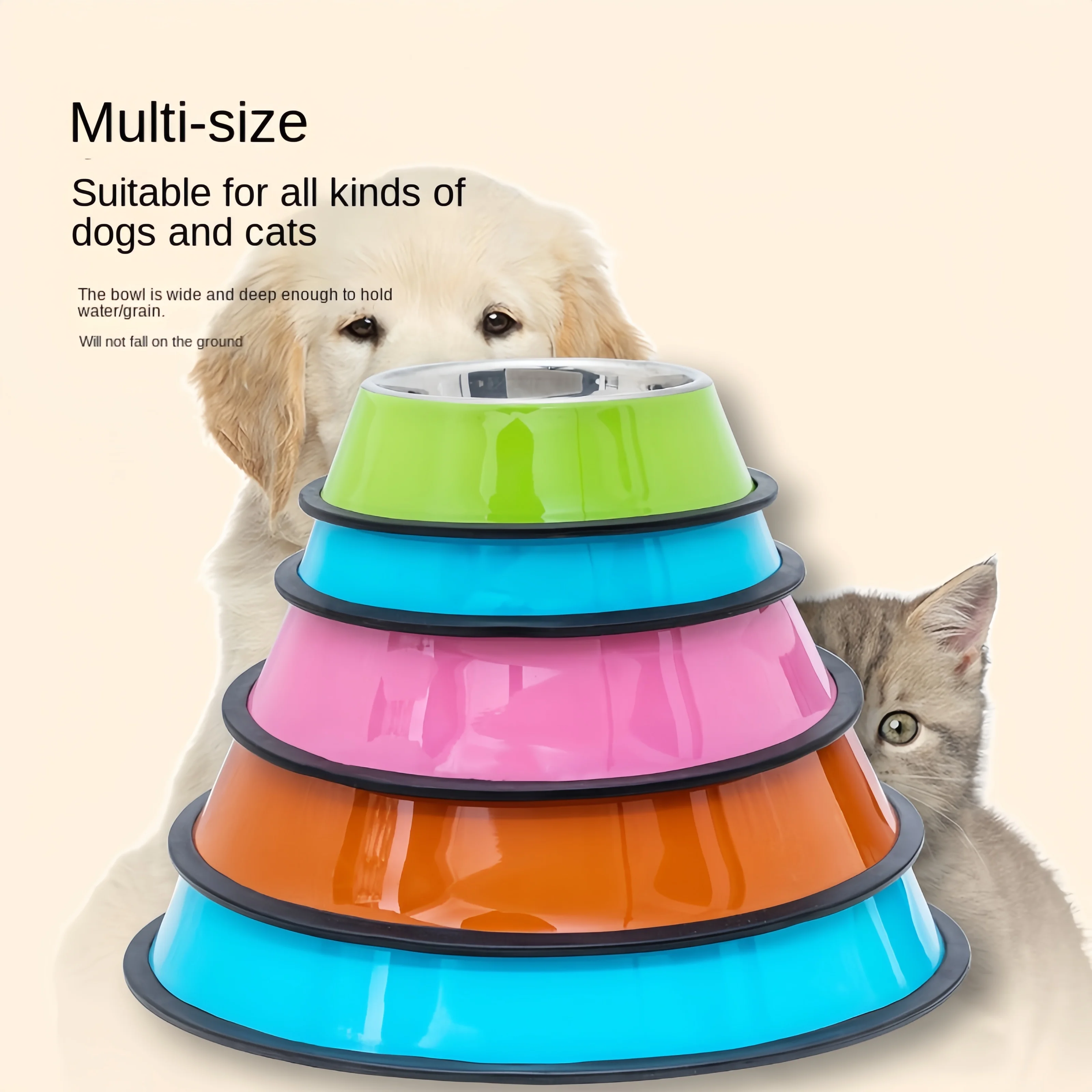 Pet Dog Cat colours Stainless Steel Bowl Pet Feeding Bowl Cat and Dog Drinking Bowl Metal Feeder Bowl Durable Easy To Clean bowl