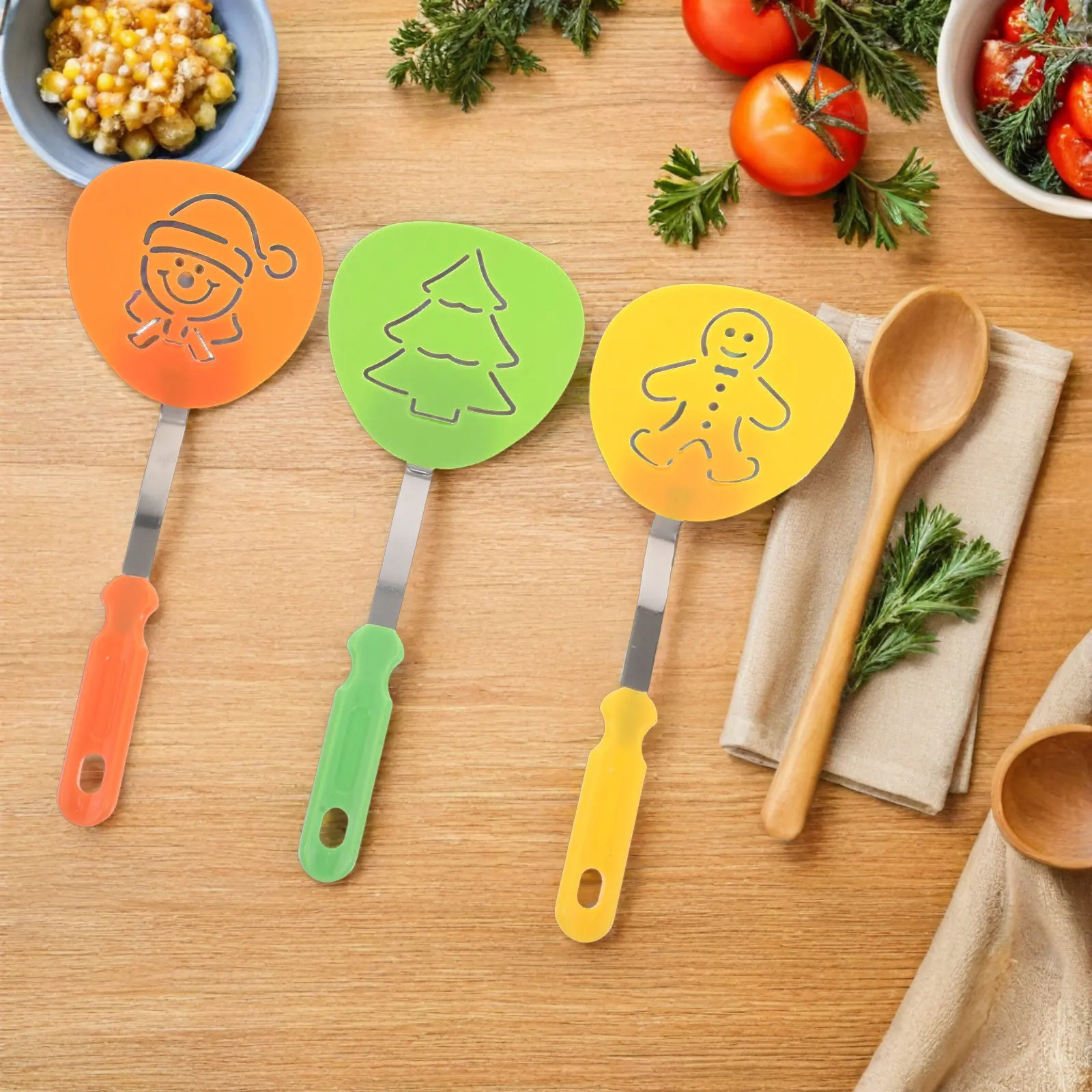 Juego de espátulas navideñas de nailon, utensilios de cocina, herramientas de cocina navideñas, antiadherentes, seguros para panqueques, tortitas, galletas, pan de jengibre, 3 uds.