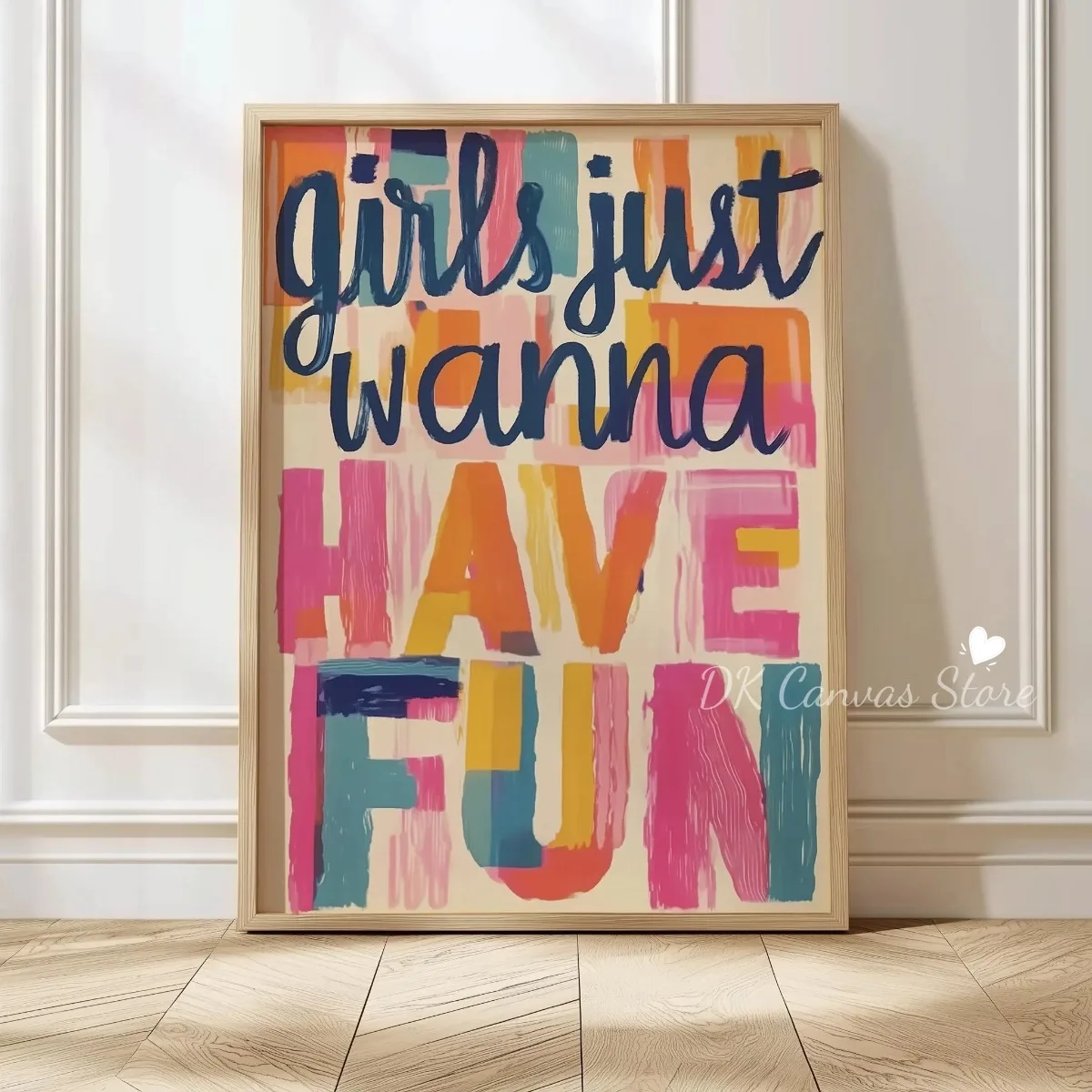 "الفتيات فقط أريد أن تتمتع" الإيجابية إقتباس قماش طباعة المشارك الرجعية الطباعة الحد الأدنى الفن يطبع غرفة المعيشة ديكور المنزل #2